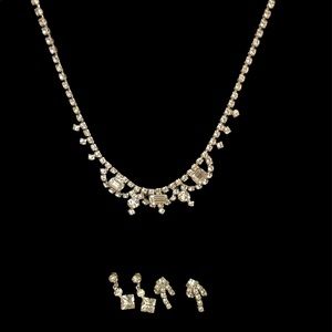 Vintage Kramer rhinestone necklace with 2 pair of screw back earrings